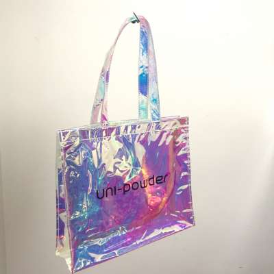 Rainbow Hologram Clear Tote Bags PVC Transparent Beach Handbag