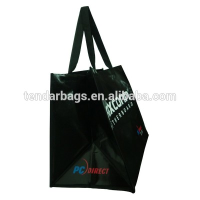 Black Plastic PP Coated Woven Bag Shopping Tote Bag